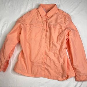 L.L Bean Shirt Womens XL Orange Long Sleeve Fishing Vented Outdoors Button Up